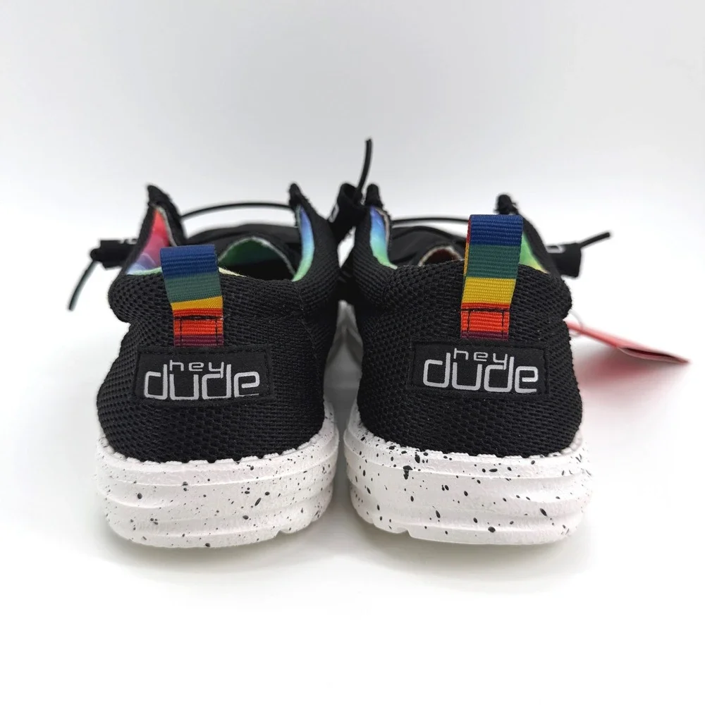 Hey Dude Wally Sox Mens 11 Black Pride Rainbow Tie Dye Speckled Loafers RARE